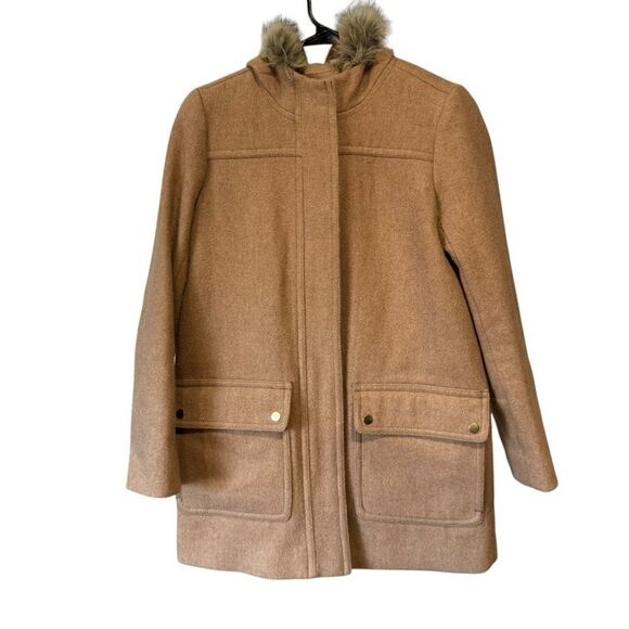 J. Crew Vail Parka Faux Fur Trim Hood Wool Blend Acorn Tan Hooded Coat - Picture 8 of 15